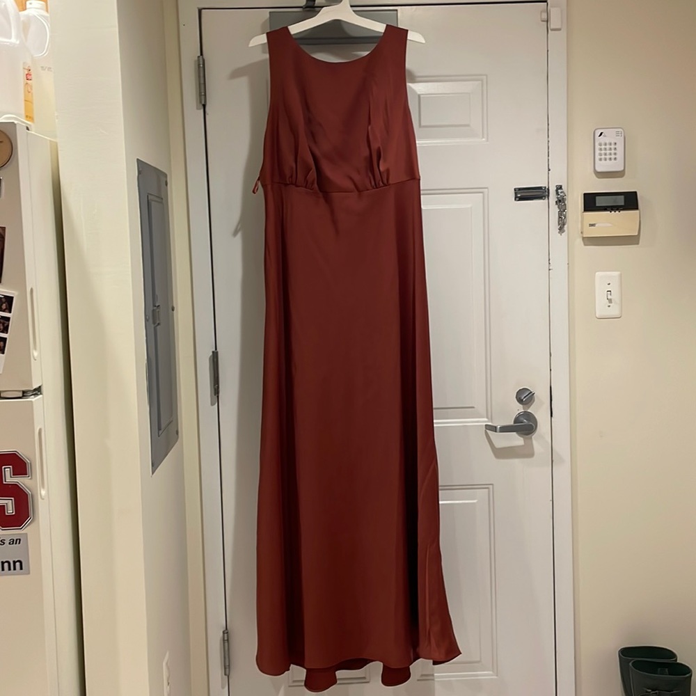 BHLDN Cinnamon Beckett Satin Charmeuse Maxi Bridesmaid Wedding Guest Prom Dress